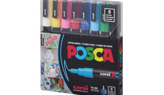 Marker UNI Posca PC3M, põhivärvid 8tk, 0,9-1,3mm