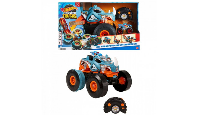 Hot Wheels Monster Trucks HW Transforming Rhinomite RC in 1:12 Scale with 1:64 Scale Toy Truck