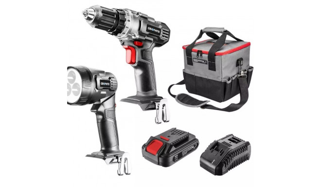 Graphite cordless tool set drill/driver, flashlight, bag, Energy+ 18V battery and charger