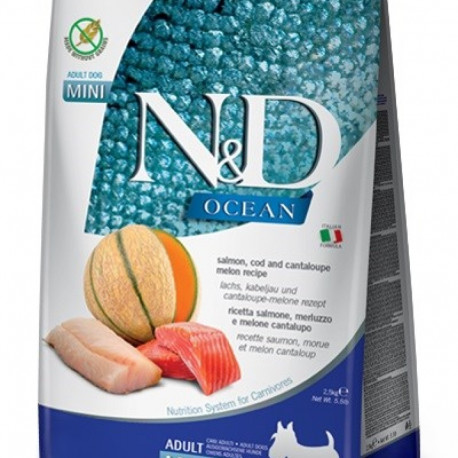FARMINA N&D Ocean Dog lõhe, tursk, melon, täiskasvanud mini kuiv koeratoit 2.5 kg