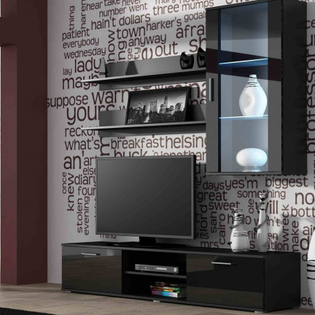 SOHO 5 komplekt (RTV180 kapp + seinamoodul + riiulid) must/must läikiv