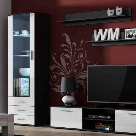 SOHO 1 mööblikomplekt (TV180 kapp + S1 kapp + riiulid) must / valge läikiv