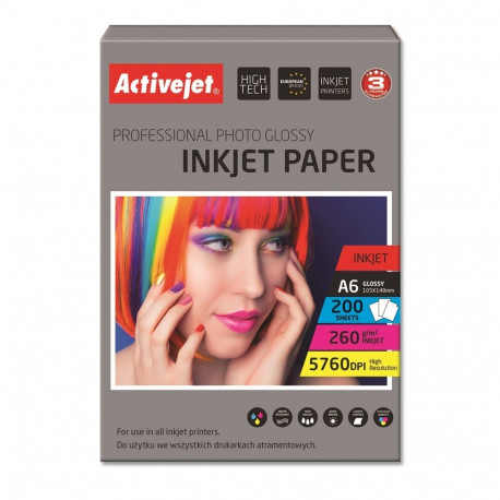 Activejet AP6-260GR200 Glossy photo paper; ideal for printing photos, colorful memories, 10x15; (A6;