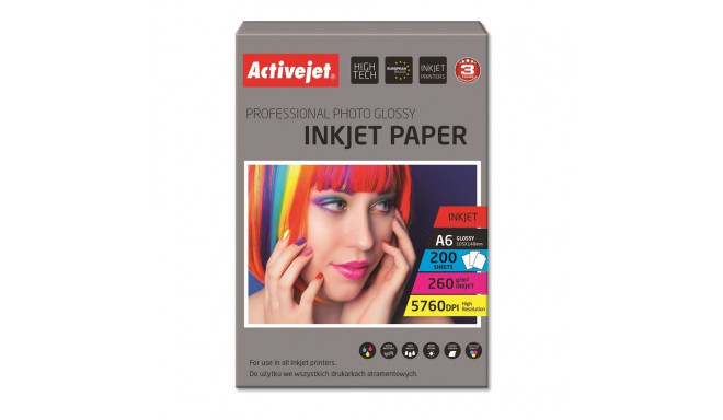 Activejet AP6-260GR200 photo paper for ink printers; A6; 200 pcs; 10x15, idealny do wydrukowania zdj