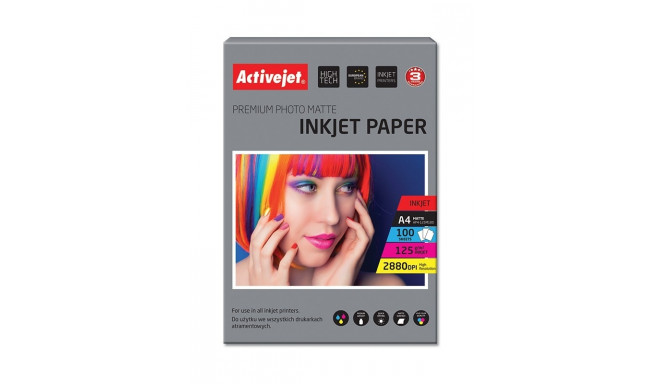 Activejet AP4-125M100 matte photo paper for ink printers; A4; 100 pcs