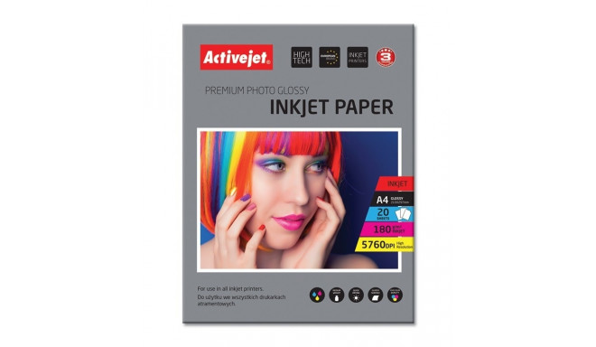 Activejet AP4-180G20 läikiv fotopaber tindiprinteritele A4 20 tk