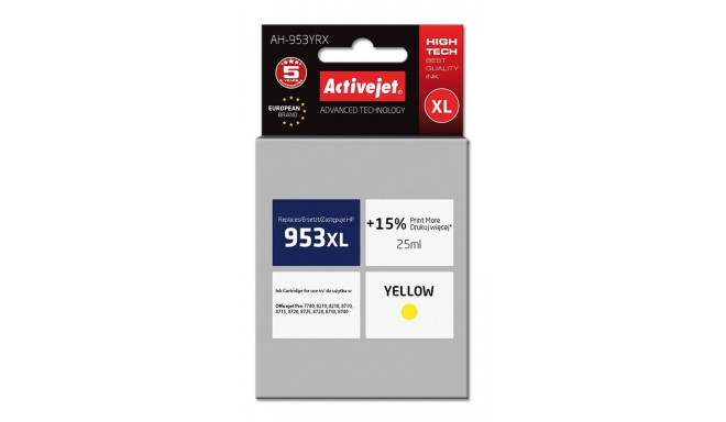 Activejet AH-953YRX ink (replacement for HP 953XL F6U18AE; Premium; 25 ml; yellow)