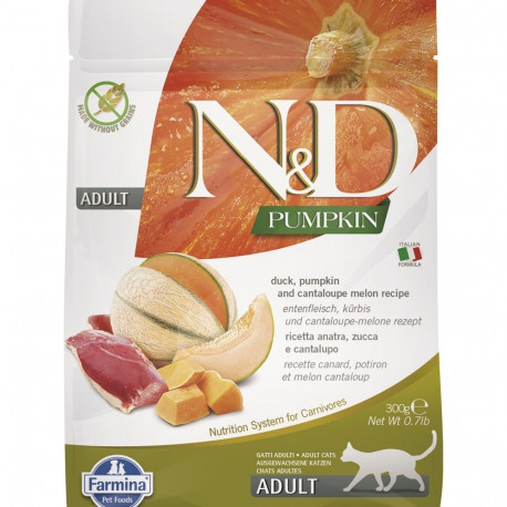FARMINA N&D Pumpkin kass pardiliha ja cantaloupe meloniga täiskasvanud kuiv kassitoit 300 g
