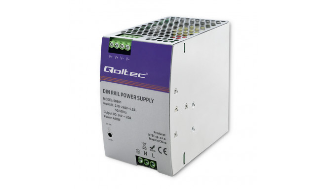 Qoltec 50901 Industrial DIN rail power supply | 480W | 24V | 20A