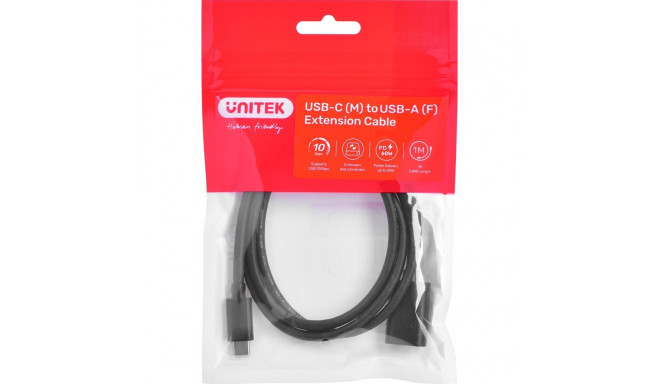 Cable adapter Unitek (C476BK-1M) USB-C (M) - USB-A (F) 10Gbps 60 W