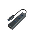 Savio AK-57 USB-A - 3 x USB-A HUB with RJ-45 Gigabit Ethernet adapter 5000 Mbit/s grey USB 3.2 Gen 1