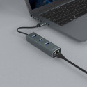 Savio AK-57 USB-A - 3 x USB-A HUB with RJ-45 Gigabit Ethernet adapter 5000 Mbit/s grey USB 3.2 Gen 1