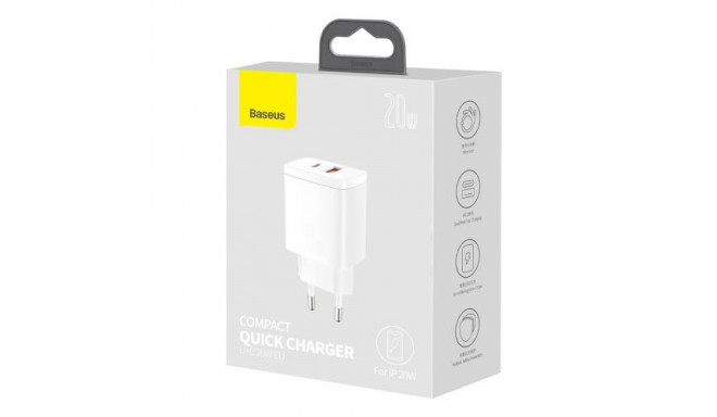 Baseus Travel Charger Compact Quick Charger U+C 20W EU White (CCXJ-B02)