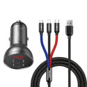 Baseus Car Charger Digital Display 2xUSB with 3-in-1 Cable 1.2m, 24W 4.8A, Black/Gray (TZCCBX-0G)