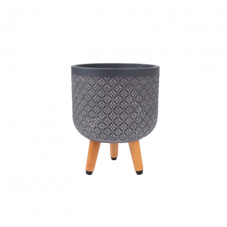 Lillepott SKY PAO D24xH29.6cm, tumehall, puidust jalgadega
