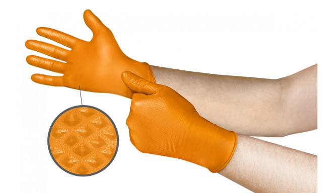 Disposable nitrile gloves Ansell Microflex Mega Grip 93-256, 100 pcs, 0,13mm, 275mm long, orange, si