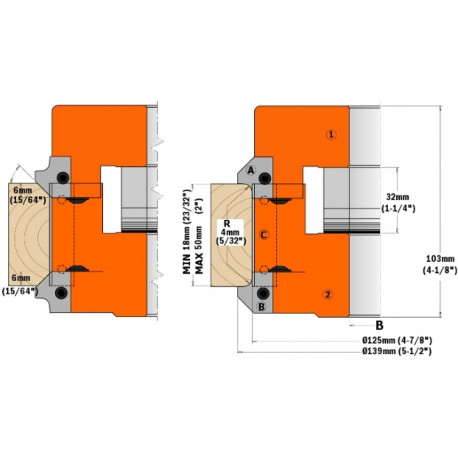 Tagavara terad, paar 20x20x2 R6/45° freespeale 694.005