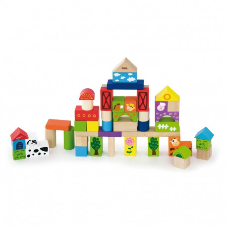 VIGA Wooden Blocks - 50pcs Farm 50285
