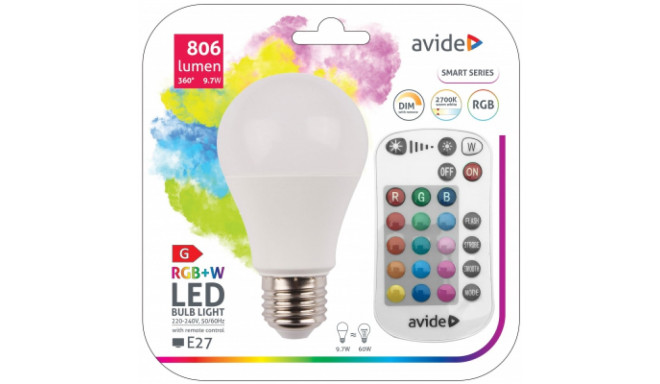 LED Smart bulb with remote control / E27 / A60 / 9.7W / RGB+W / 2700K