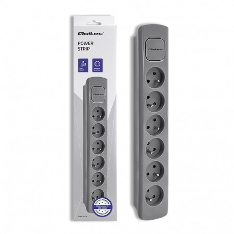 Qoltec extension cord 6 sockets 1.8m, grey