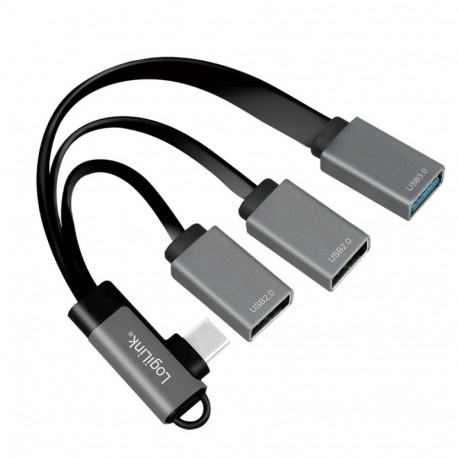 USB 3.2 Gen 1 Type-C to 3-Port USB-A Hub, 90-Degree Angled Connector, 0.15m