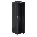 Installation cabinet rack 19 42u 600x600 black, black glass door lcd (Flat pack)