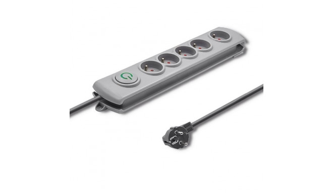 5-Outlet Surge Protector, 1.8m Cable - Gray