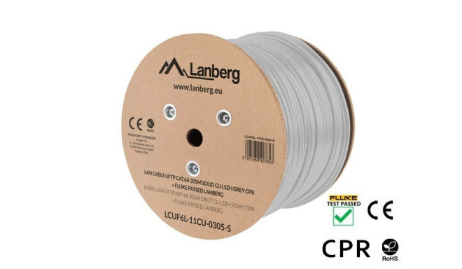 Cable LAN UFTP Cat-6A 305M wire CU LSZH CPR+ fluke passed, grey