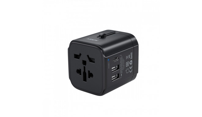 PA-TA01 Black Universal Traver Adapter 2xUSB+1xUSB C 7.8A Fits in 150 Countries