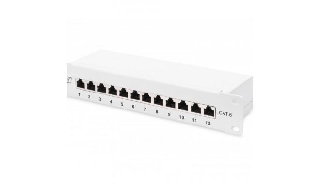 Patch panel 10 inches 12-port RJ-45 Kat.6 shielded 1U complete LSA, cable bracket, gray