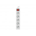 Power strip 1.5m, white, 5 sockets, with switch, cable made of solid copper
