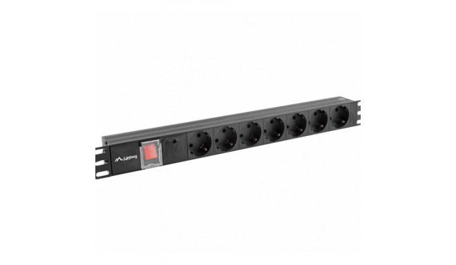 19" 1U Rack PDU, 7x Schuko Outlets, 16A, Surge Protected, 2m Cable, Black