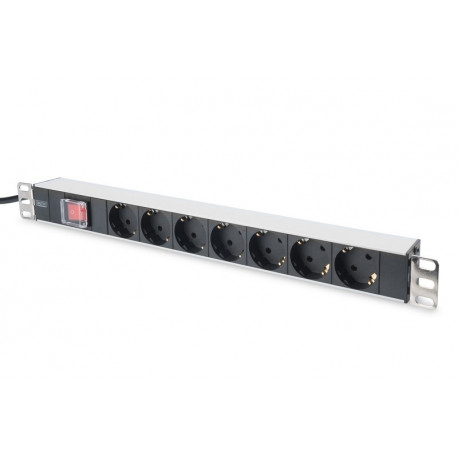 Power strip PDU 19 inches, 1U, 7 sockets, power: 16A, 4000W, aluminum, switch, 2m