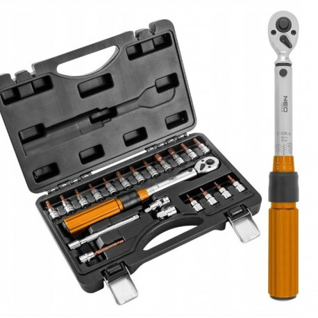 Neo Tools 1/4" bi-directional torque wrench, 5-25NM, set of 21 pcs.