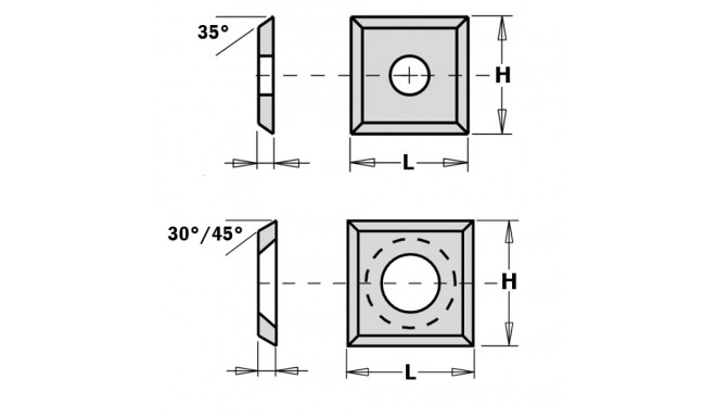 HW-HC REVERSIBLE KNIFE STRAIGHT (4/30°) 14X14X2mm B=6.4sv HW-K1920