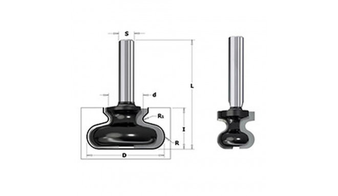 Näpusoone otsfrees KODU Z2 S=8 d=9.52/19.05x19.05x57.2 R=4.8