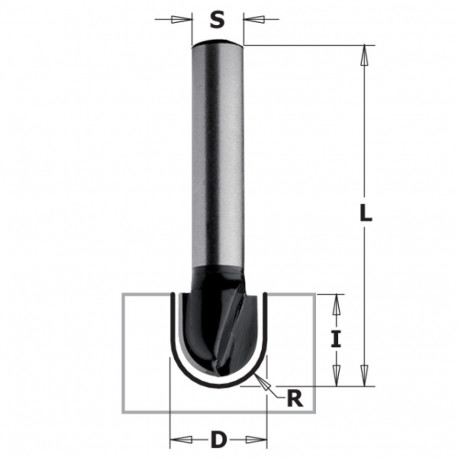 ROUND NOSE BIT HW Z2 S=8 D=9.5x9.5x40 R=4.75 RH