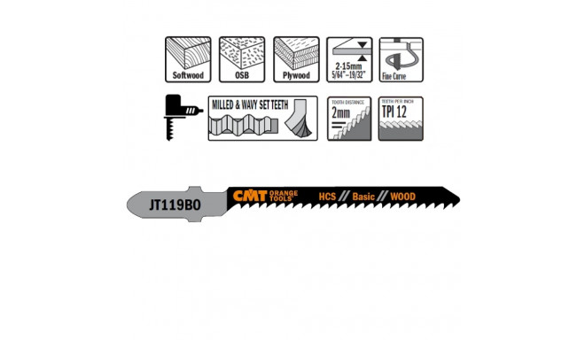 5 JIG SAW BLADES HCS 76x2x12TPI (WOOD/CURVE/)