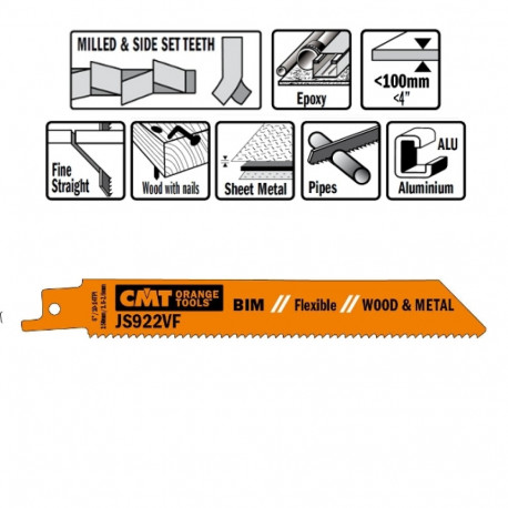 5 SABRE SAW BLADES FOR WOOD/METALS (BIM) 150x1,8-2,6x10-14TPI