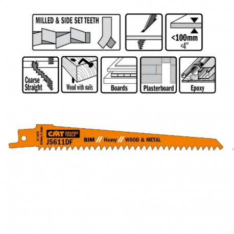 5 SABRE SAW BLADES FOR WOOD/METALS (BIM) 150x4,3x6TPI