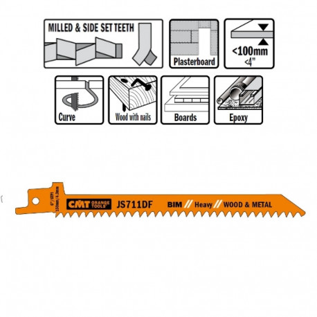 5 SABRE SAW BLADES FOR WOOD/METALS (BIM) 150x4,3x6TPI