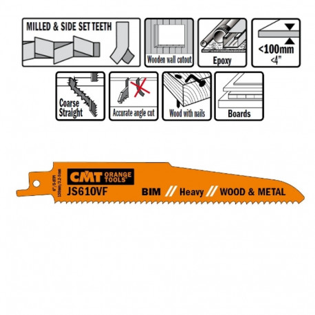 5 SABRE SAW BLADES FOR WOOD/METALS (BIM) 150x3,2-5x5-8TPI