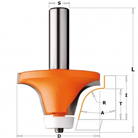 BEVEL CUTTER FOR CORIAN HW S=12 D=54 A=18° R=12.7