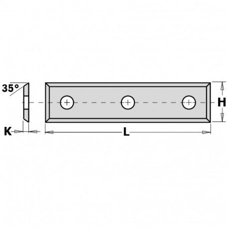 Kõvasulam pöördtera, kolme avaga 49.5x9x1.5 mm