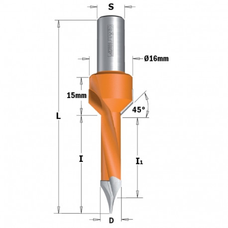 DOWEL DRILL W/COUNT.SINK FOR THROUGH HOLES HW S=10x20 D=5x35x70 RH