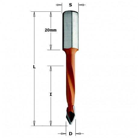 Tüüblipuur, läbiv HM D=5x43x70 S= 8x20 RH