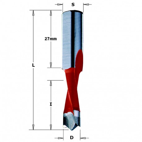 DOWEL DRILL HW SMG D= 7 X27X57,5 S=10X27 RH