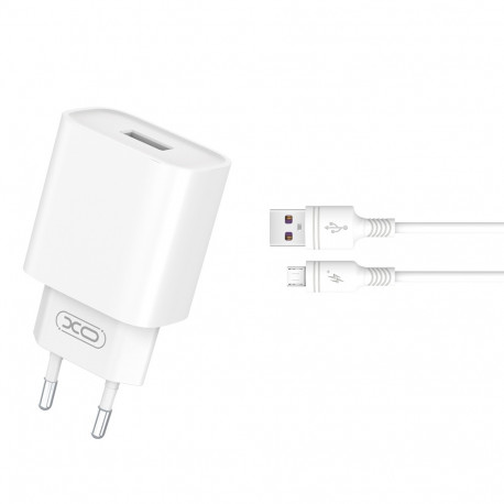 XO wall charger CE02D QC 3.0 18W 1x USB white + microUSB cable