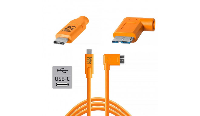 TetherPro USB-C to 3.0 Micro-B Right Angle 4.6m Orange