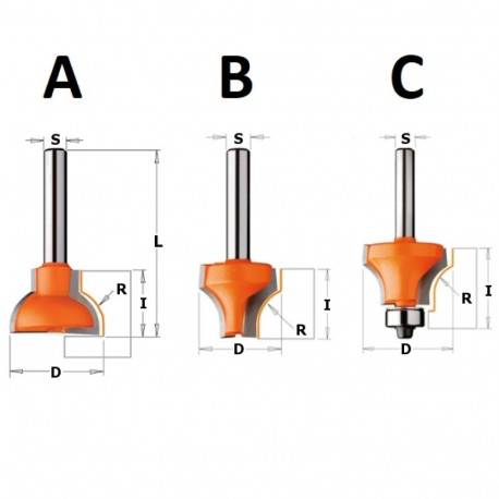 HW OVOLO SASH ROUTER BIT W/BRNG (F) S=8 D=28X19 R=10